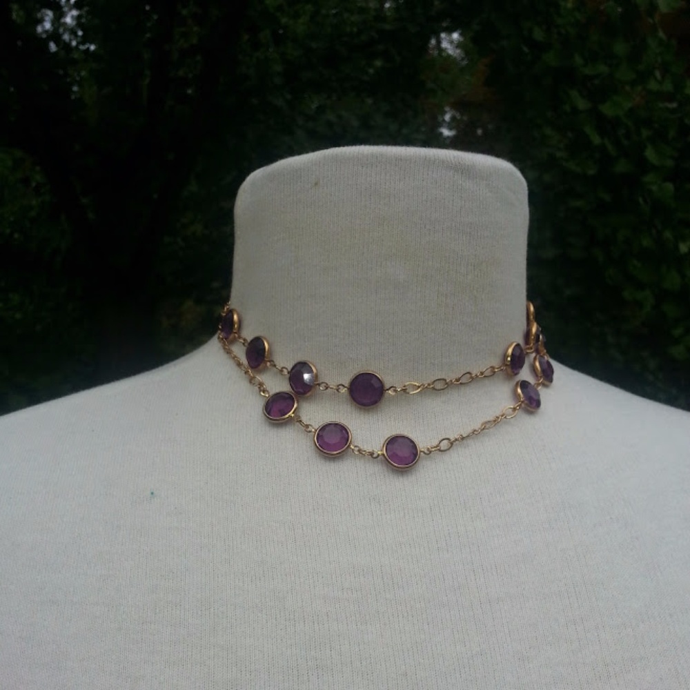 Vintage Arthur David Purple Crystal  necklace 30" - Picture 6 of 9