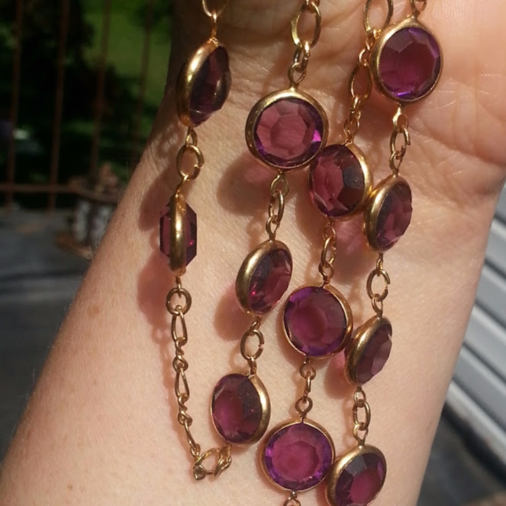 Vintage Arthur David Purple Crystal  necklace 30" - Picture 2 of 9