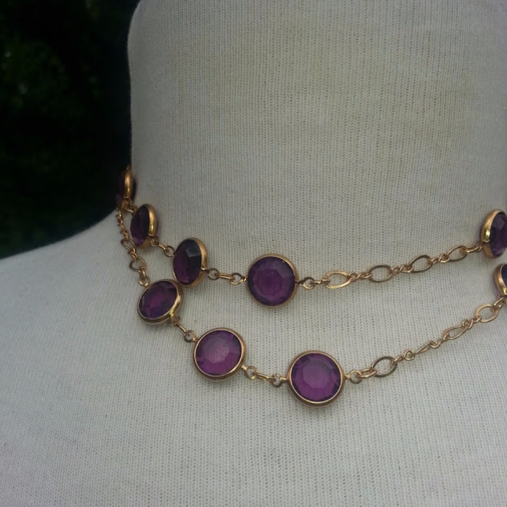 Vintage Arthur David Purple Crystal  necklace 30" - Picture 7 of 9