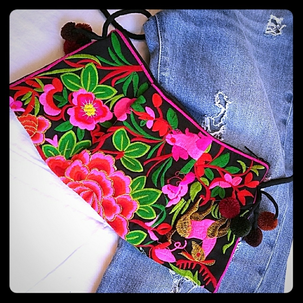 Brightly colored bohemian clutch cross body purse