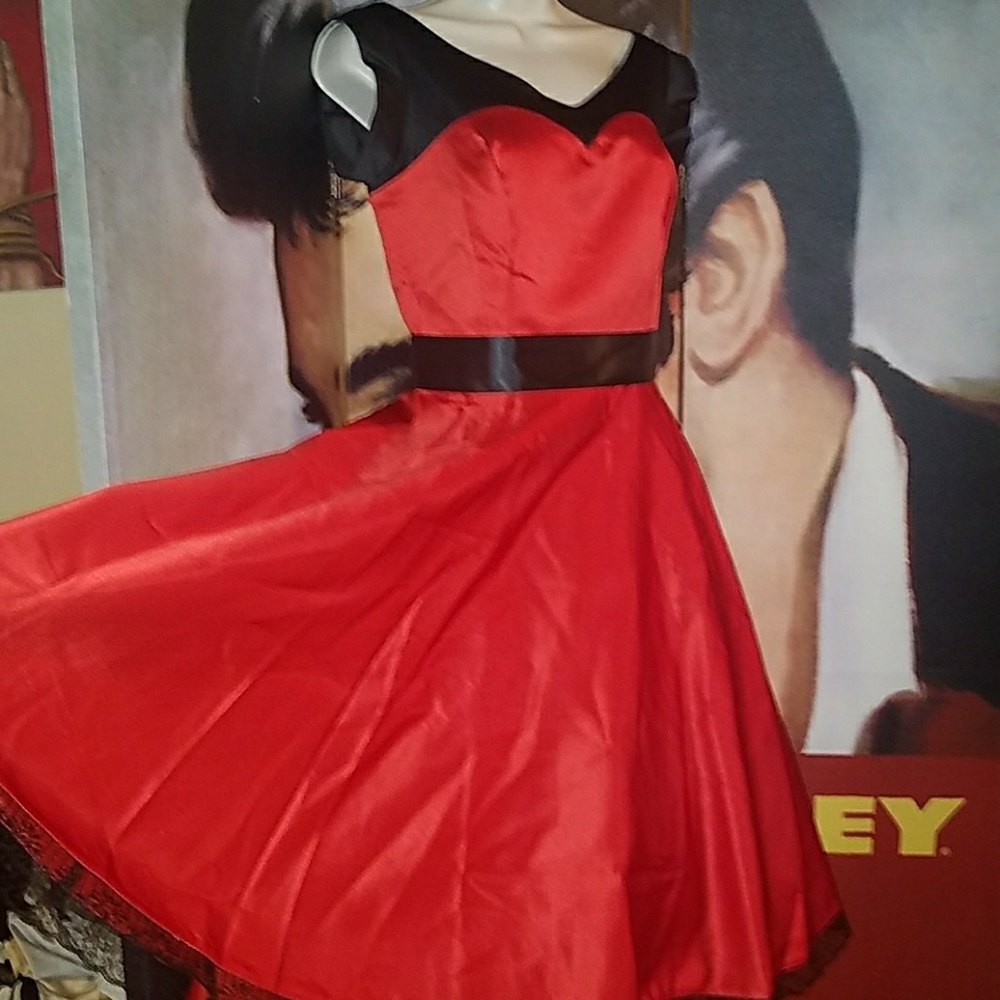 RockABillyGirlZ Vintage Red Black 1950's Extra Full Rockabilly Pinup Swing Dress