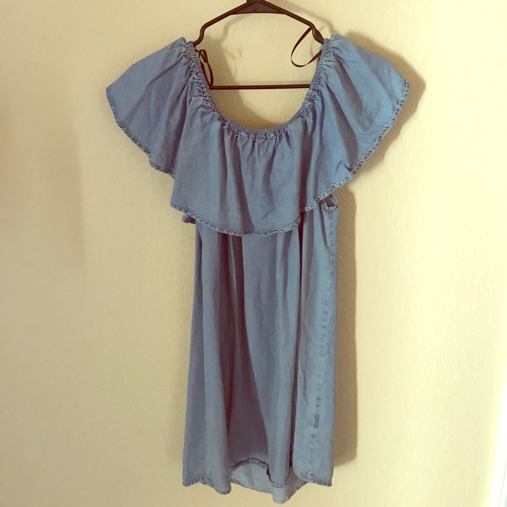 Chambray Off the Shoulder Dress