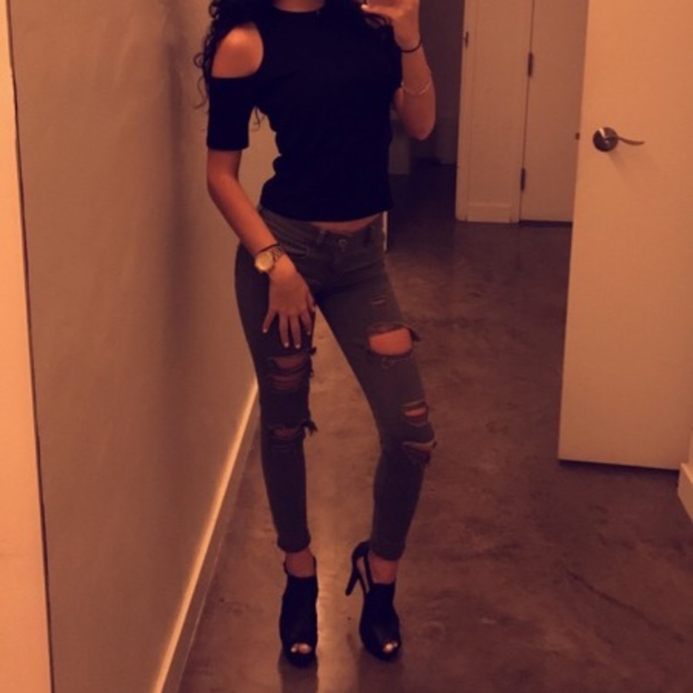 American Eagle Army Green Ripped Jeans