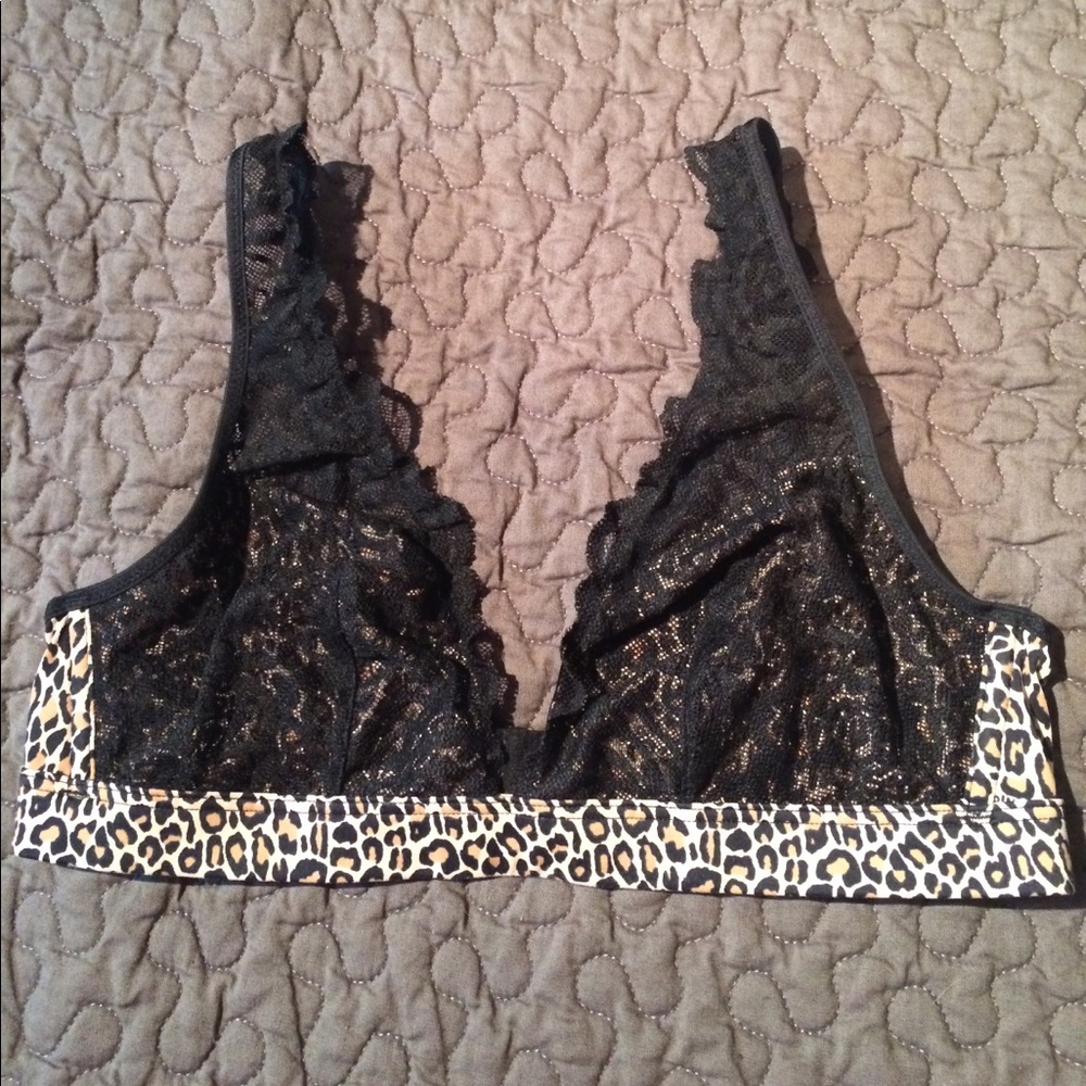 Pink lace plunge bralette