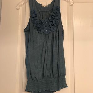 Blousy tank top, blue decal flowers