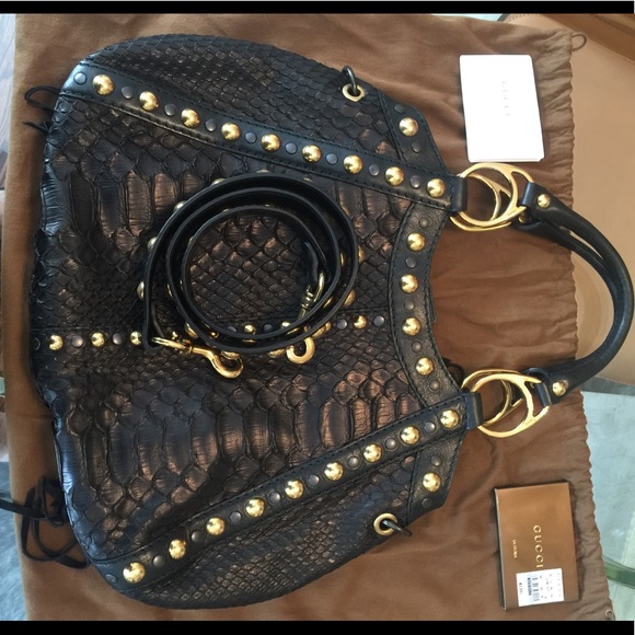 Authentic Gucci Python, Babouska Hobo Fringe, Studded bag. - Picture 3 of 9
