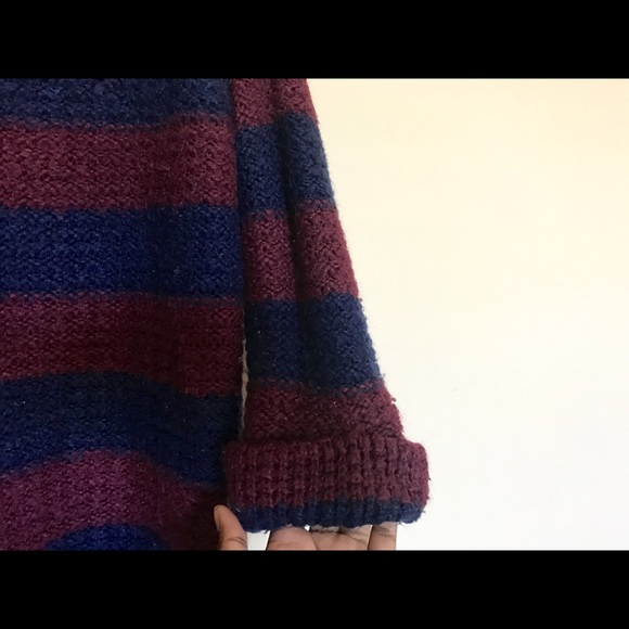 Red and Navy Blue Large Striped Knit Sweater - Picture 2 of 3