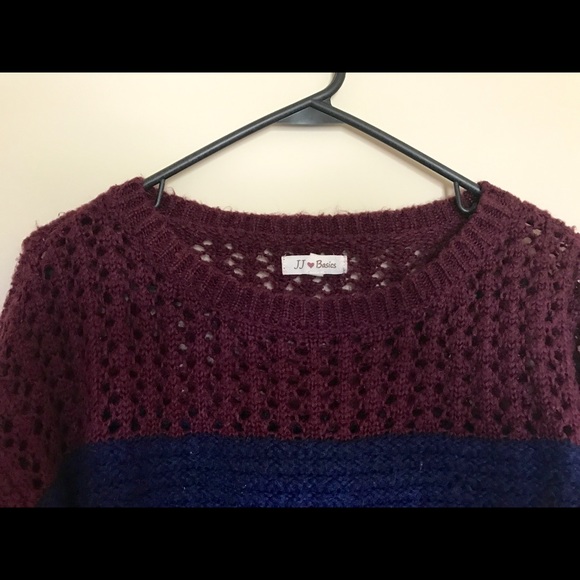 Red and Navy Blue Large Striped Knit Sweater - Picture 3 of 3