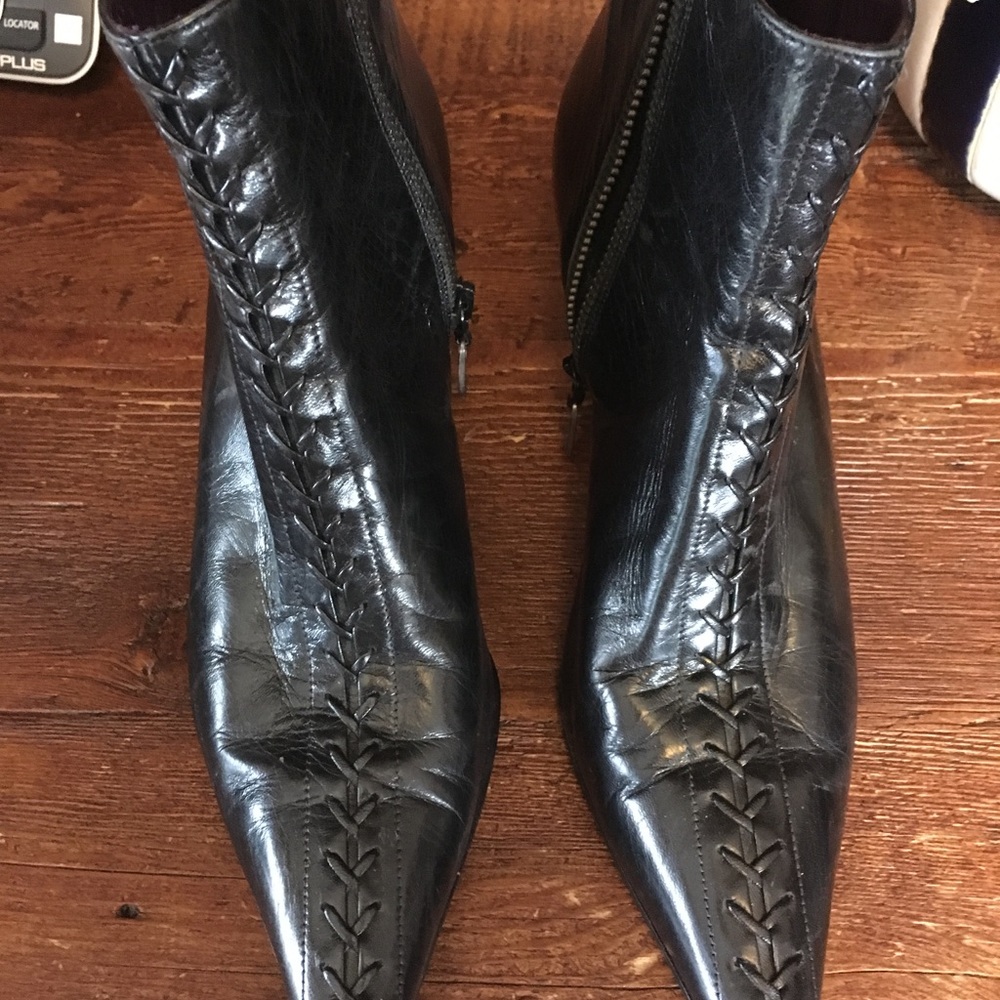 Sonia Rykiel Black Lthr stitched Ankle Boots S 38