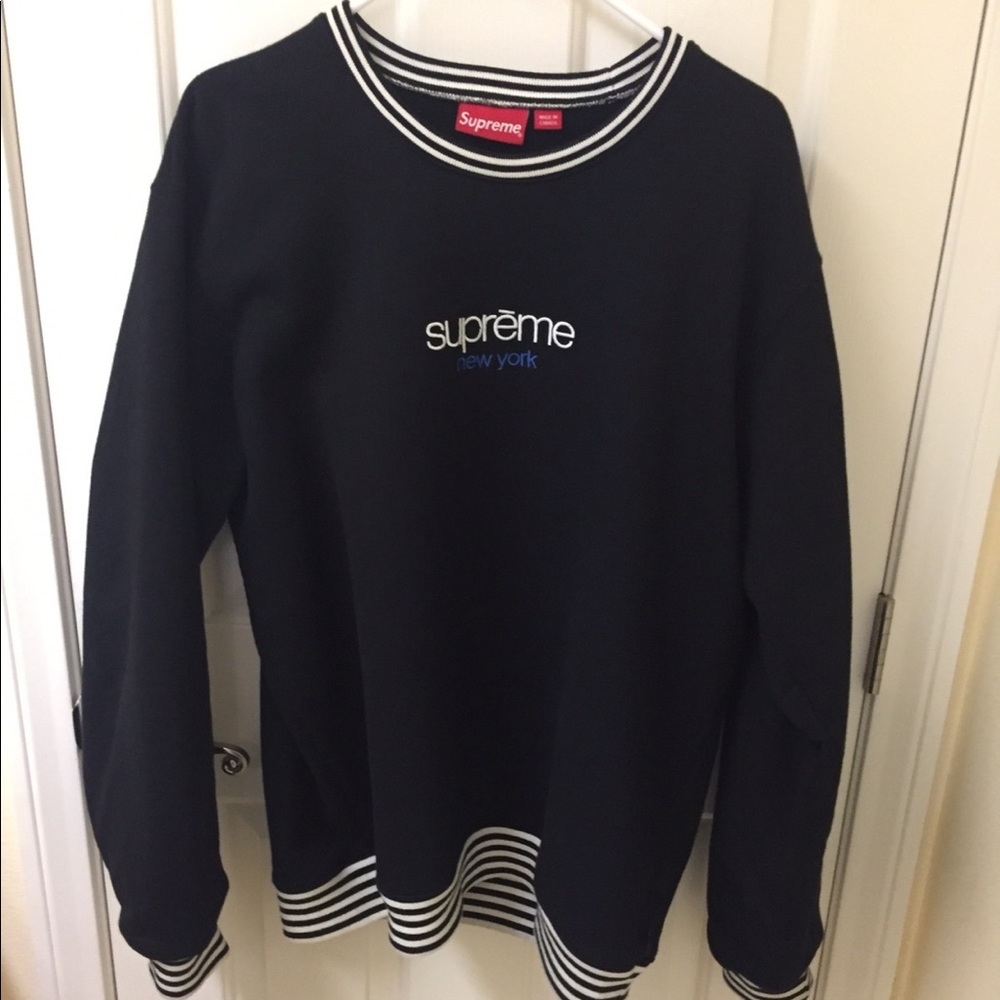 Supreme Classic Logo Stripe Ribbed CREWNECK (XL)