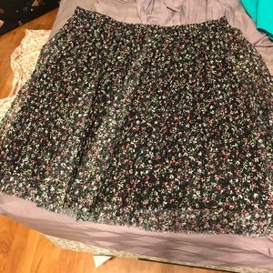 Black Floral Pleated Skirt