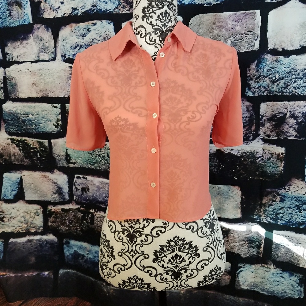 Coral chiffon crop top blouse