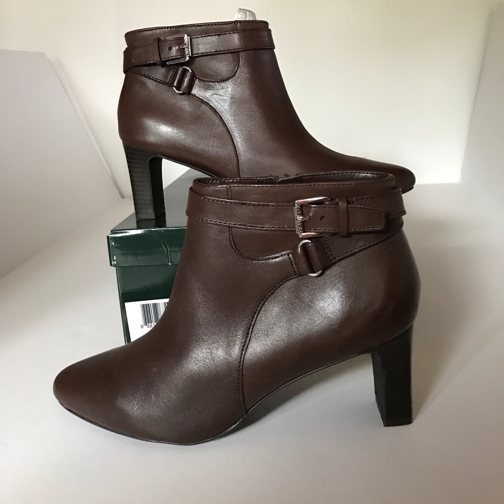 $ SOLD $ NIB RALPH LAUREN Brown Leather Buckled Boots 7.5B
