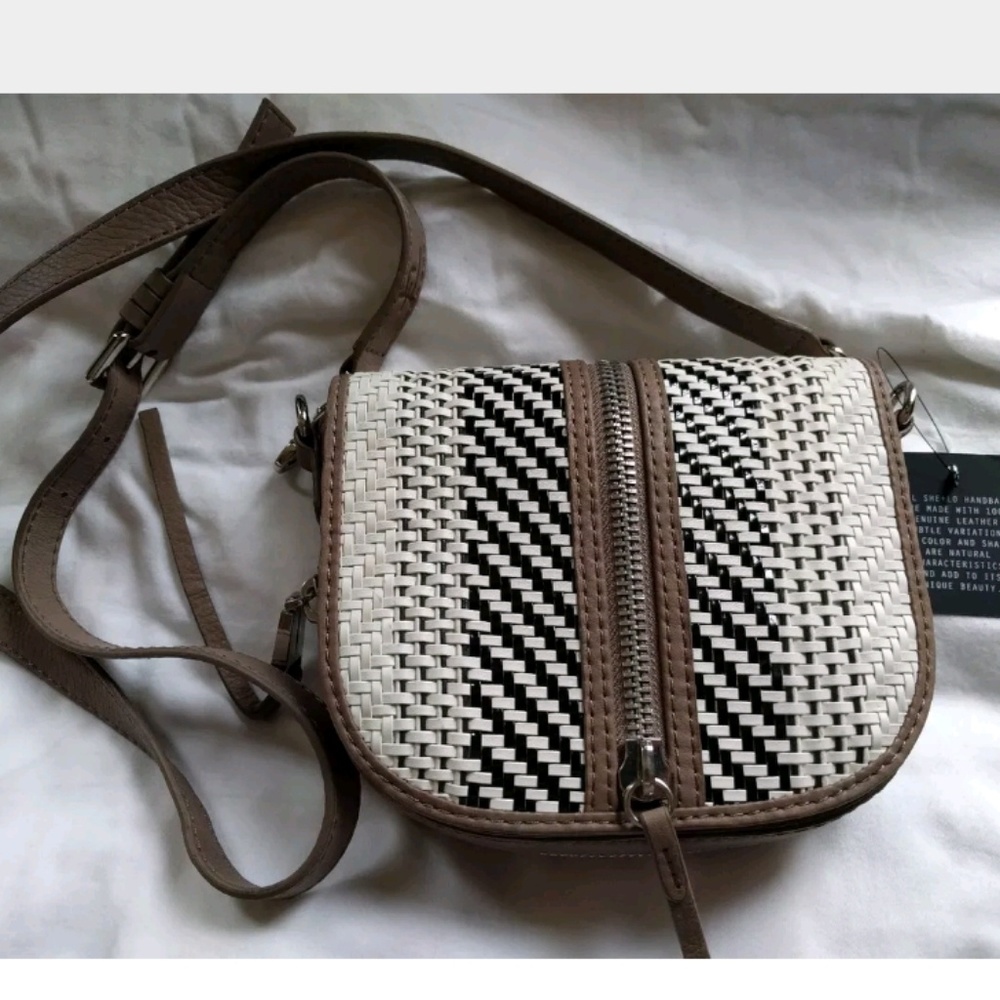 She+Lo leather woven crossbody NEW