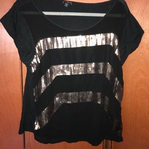 EXPRESS Black tee with gold sequins