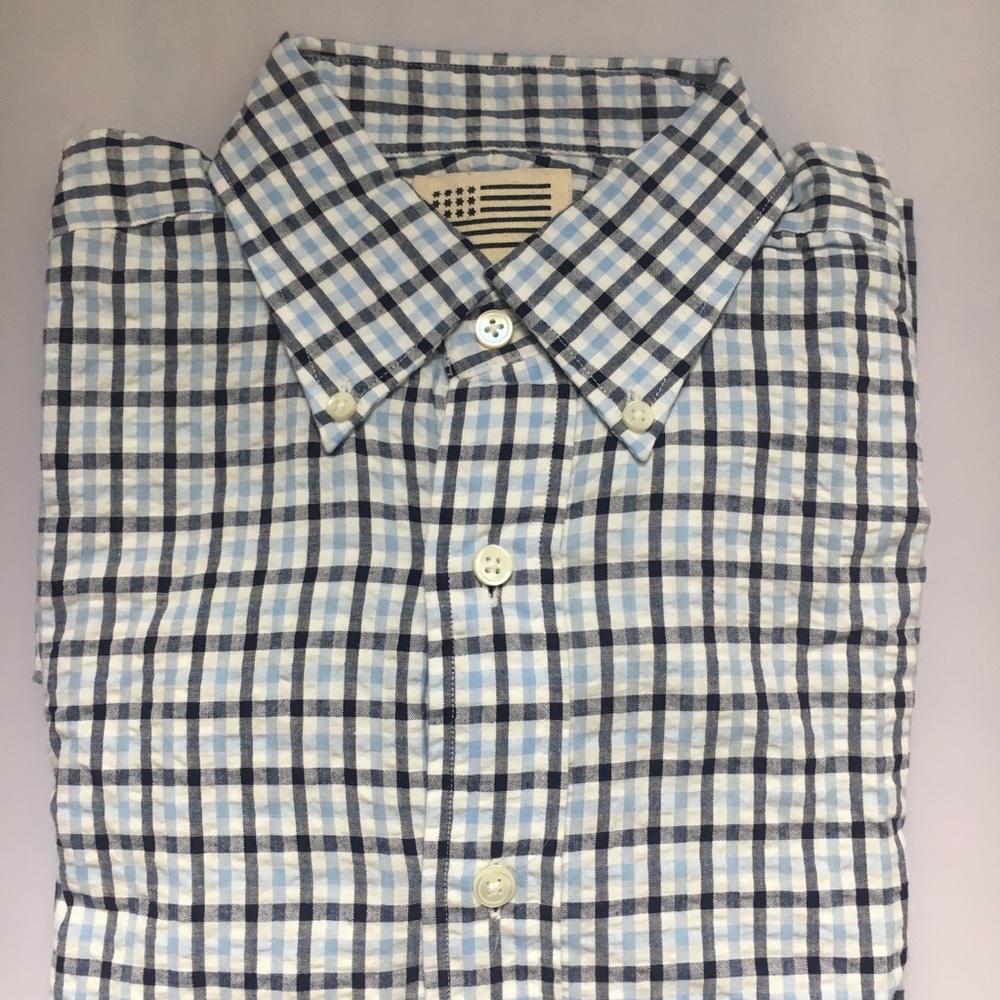 Light & Dark Blue Seersucker Check Button Down