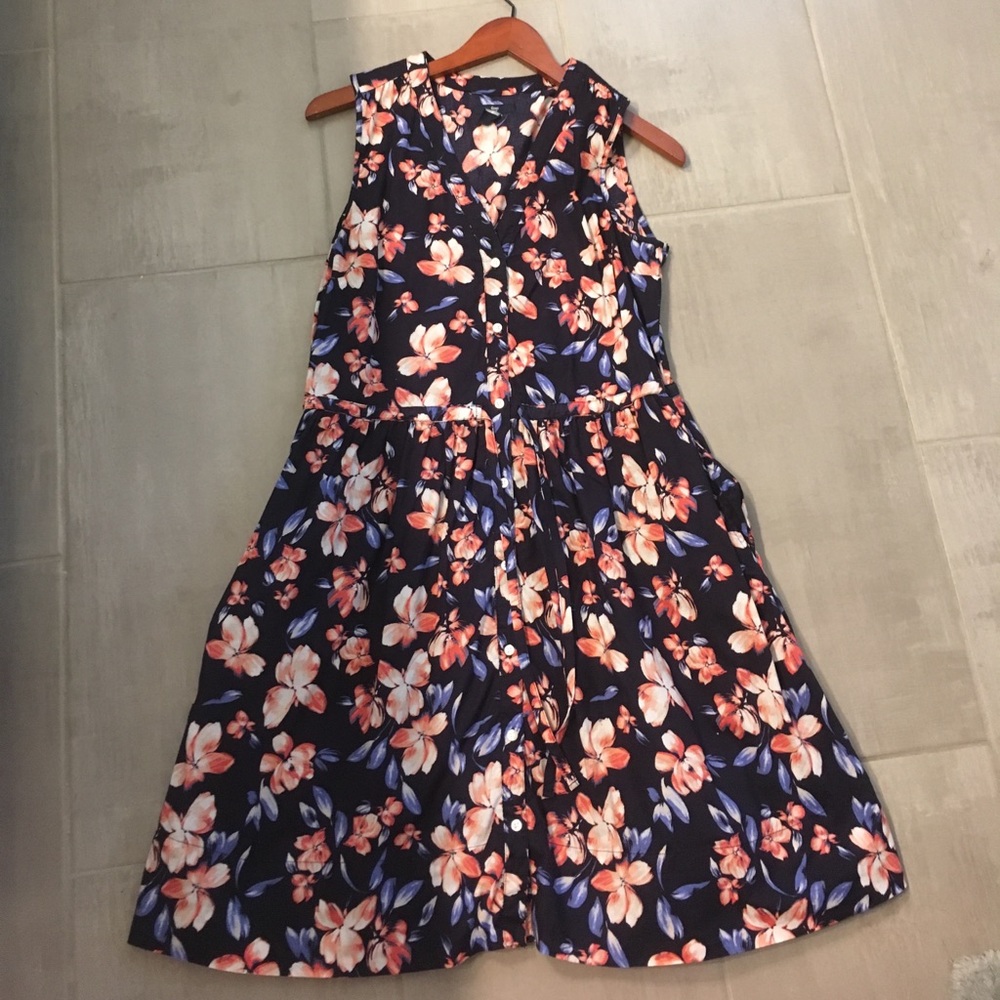 Gap floral drawstring waist cotton dress