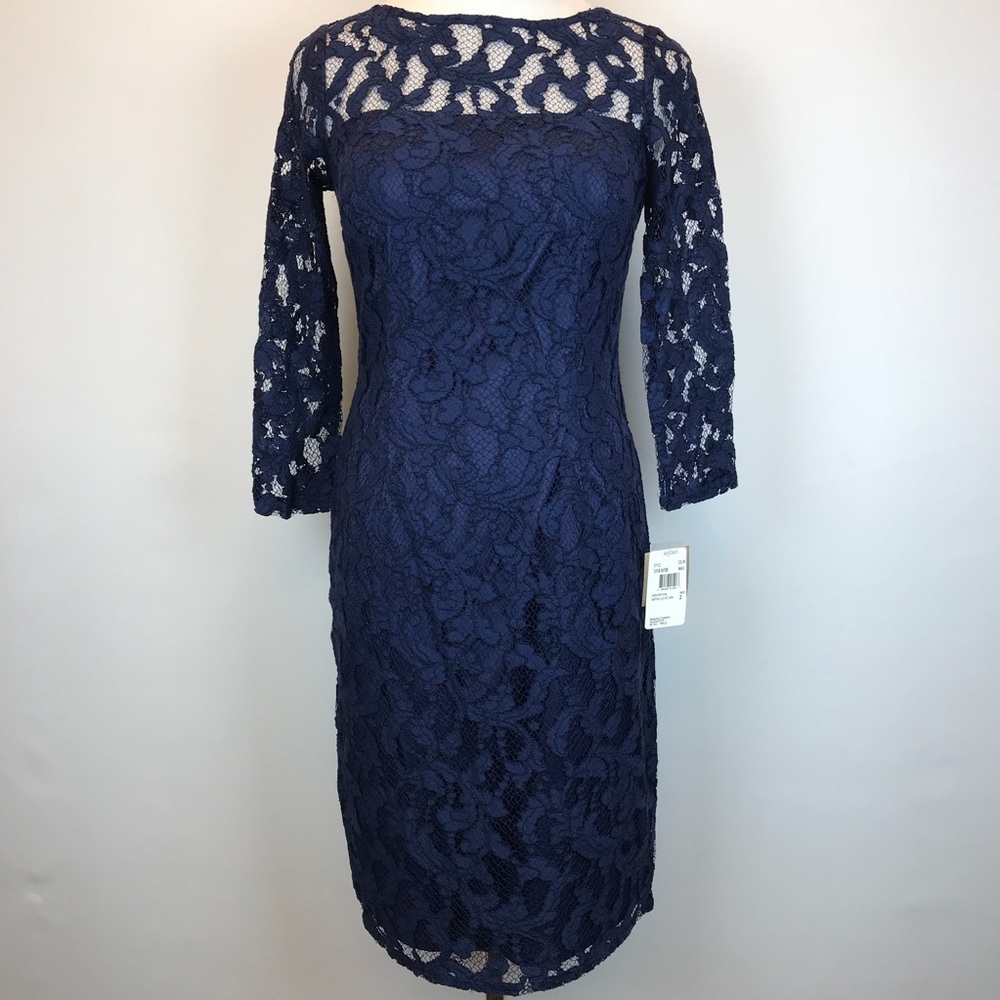 Aidan Mattox Navy Blue Lace Long Sleeve Dress 👗