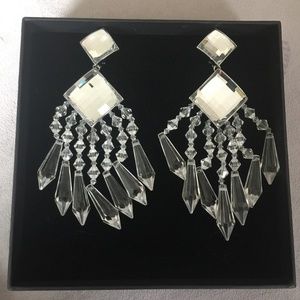 Balmain H&M HM Clear Crystal Chandelier Earrings