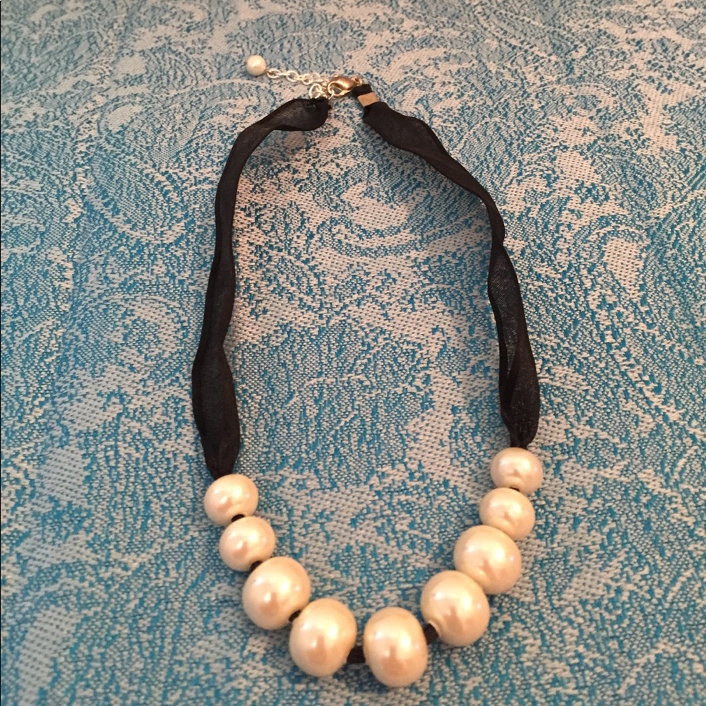 Talbots Pearl and Black Ribbon Choker