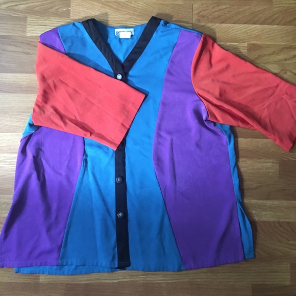 🌟🌟Vintage 80s Colorblock Button Top🌟🌟 - Picture 2 of 4