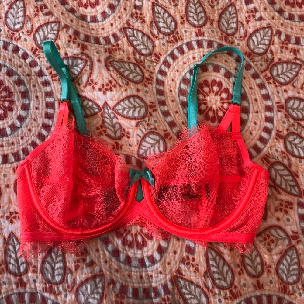 Victoria's Secret neon unlined lace bra.