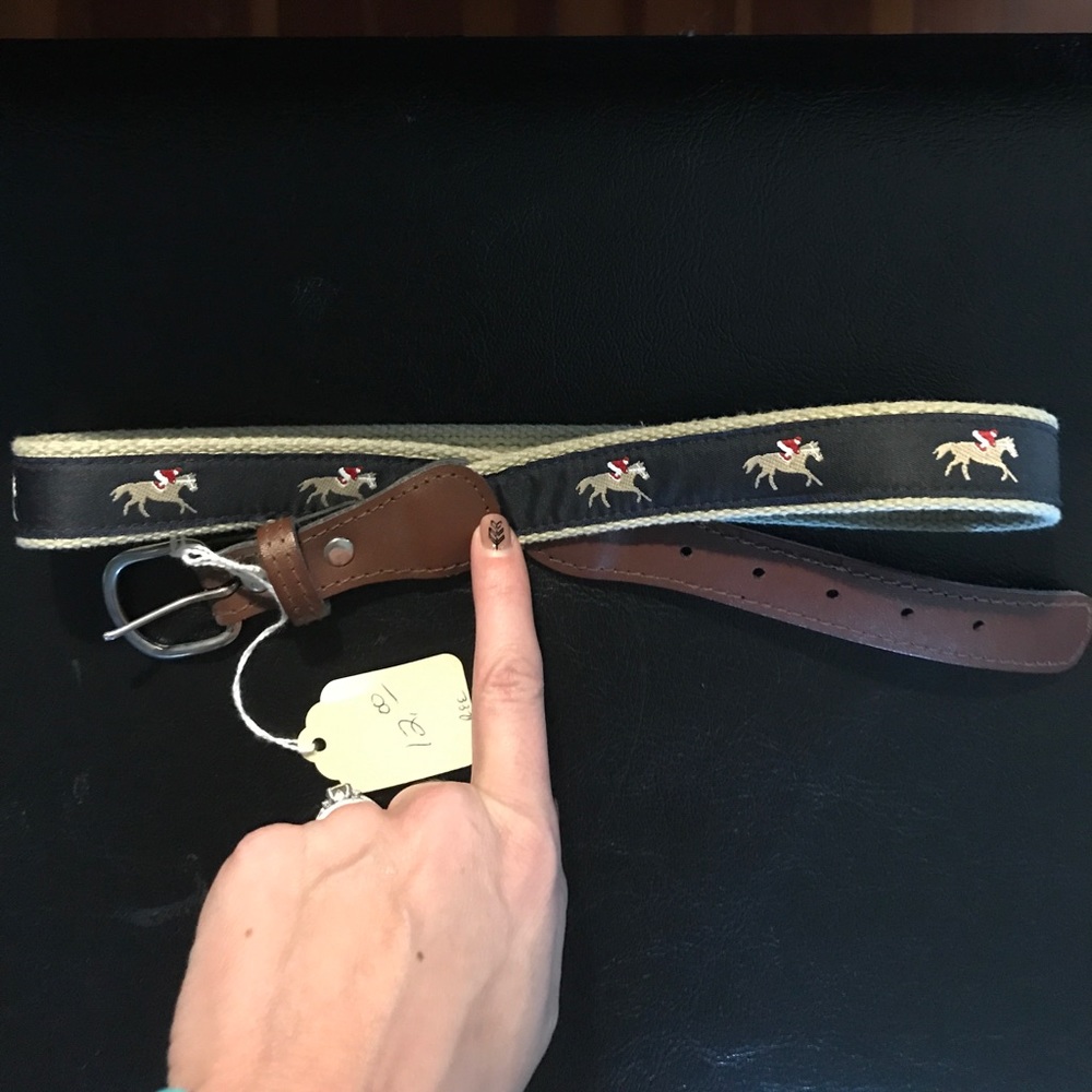 Navy and tan horse/jockey belt