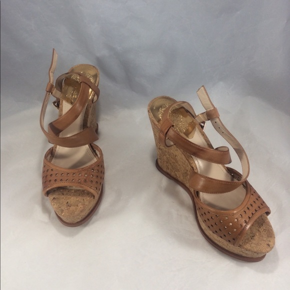 Brand New Vince Camuto brown leather & cork wedges - Picture 1 of 8