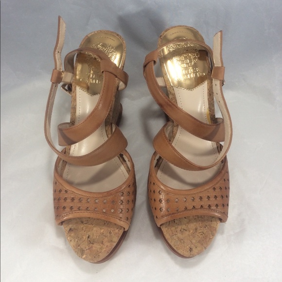 Brand New Vince Camuto brown leather & cork wedges - Picture 2 of 8