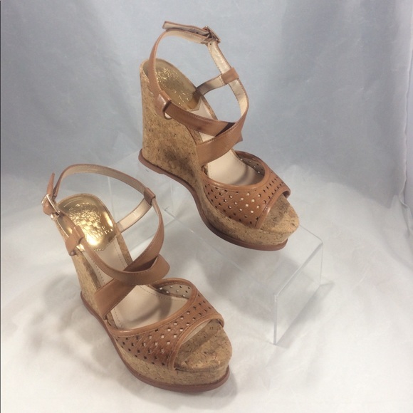 Brand New Vince Camuto brown leather & cork wedges - Picture 4 of 8