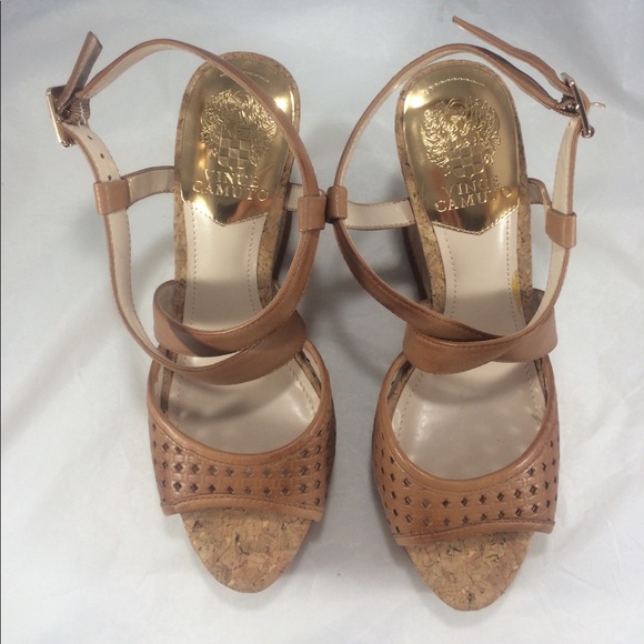 Brand New Vince Camuto brown leather & cork wedges - Picture 5 of 8