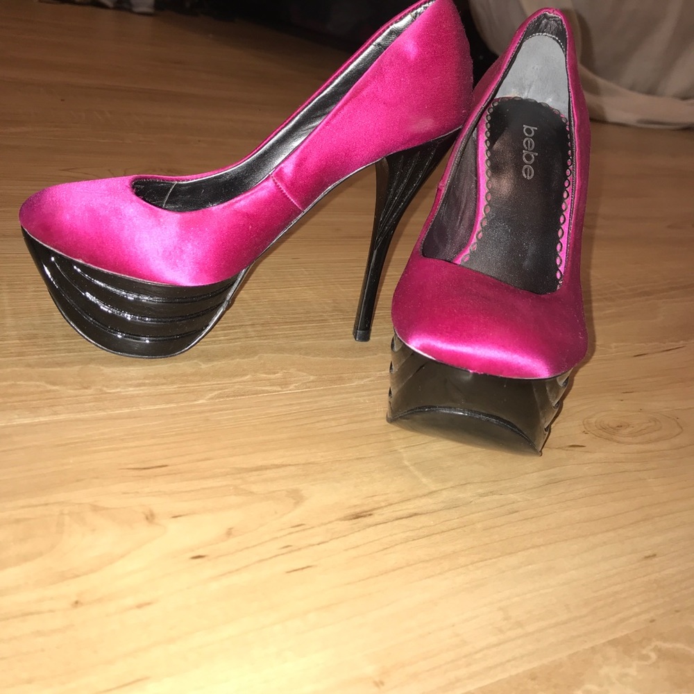 Hot pink platform pumps