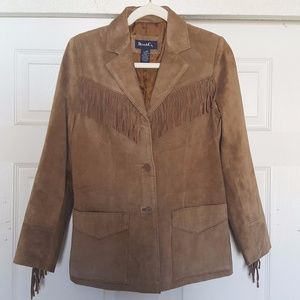 Denim & Co. Barn Fringed Leather Western Jacket