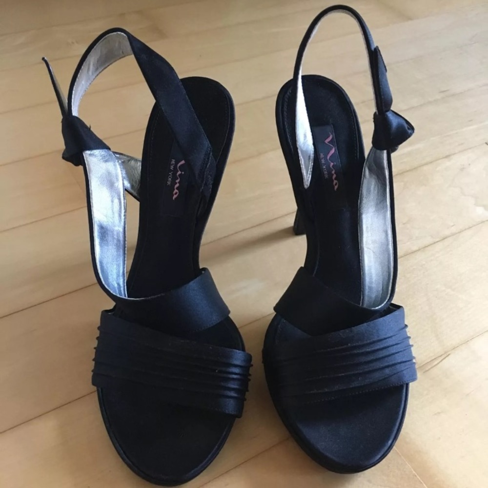 Black Satin Nina Strappy Heels
