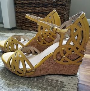 Yellow strappy wedges