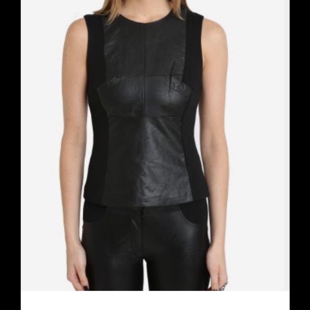 DIGS Faux Leather Panel Tank Top Sz US 2 Black