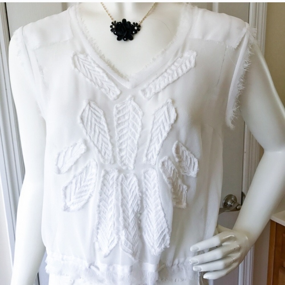 Free People Chiffon White Feather Top Blouse XS 0