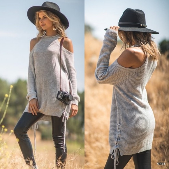 2 Colors! Angora Blend Cold Shoulder Sweater - Picture 2 of 8