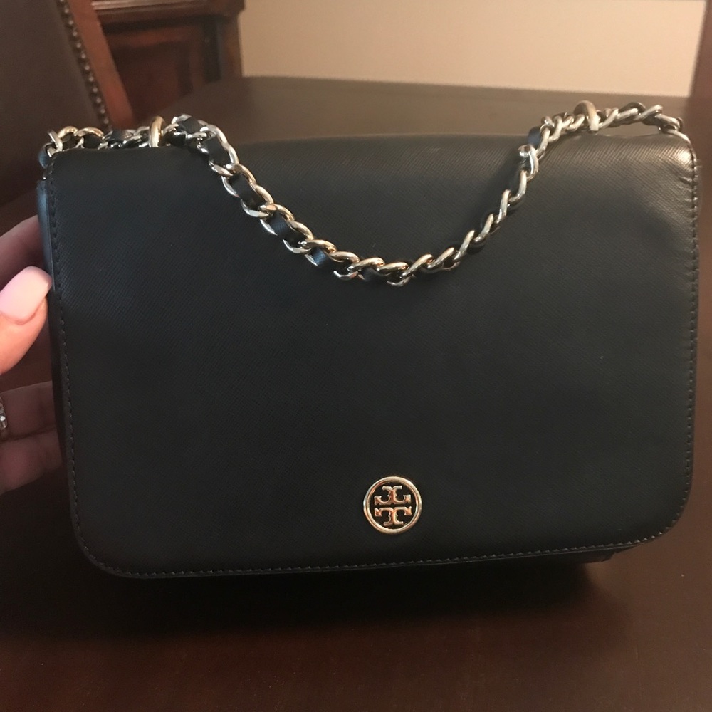 Tory Burch leather bag black with gold chain