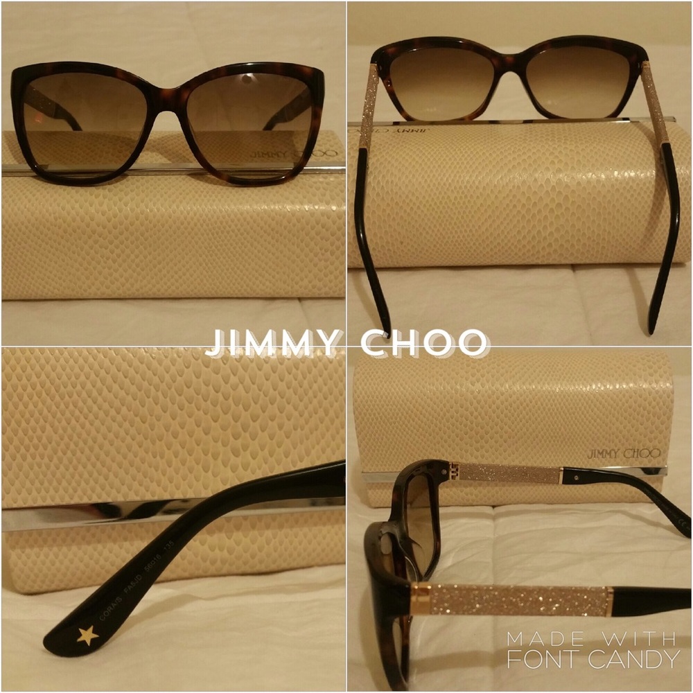 JIMMY CHOO Cora Gold Crystal Sunglasses with Case