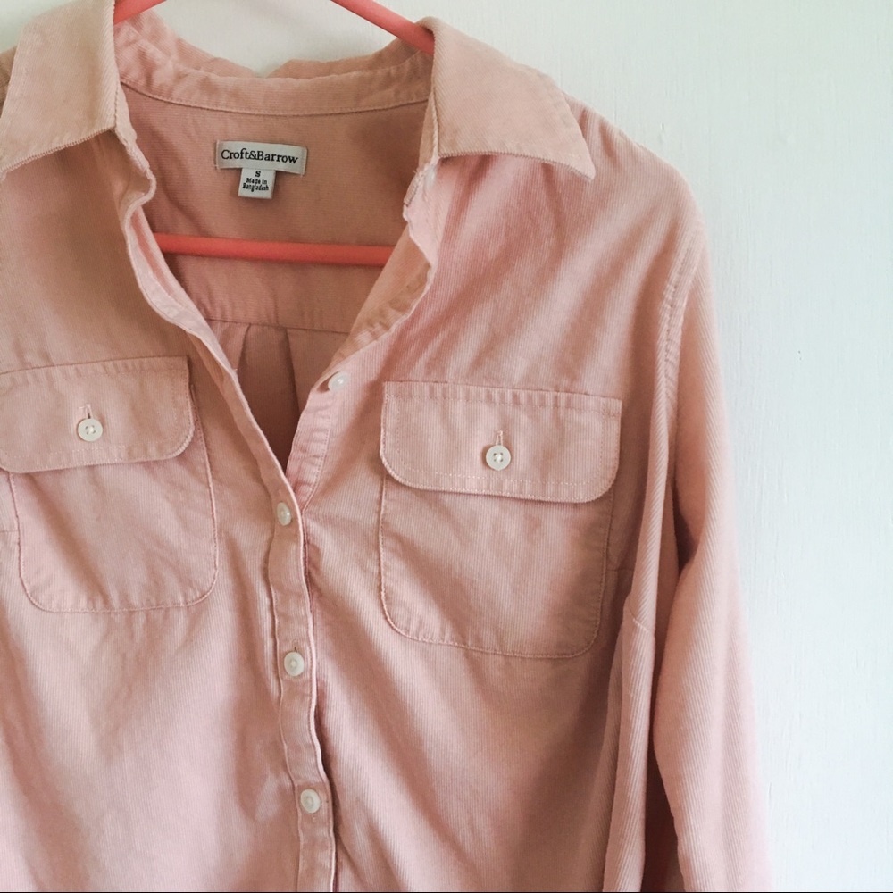 Croft and Barrow Pink Corduroy Button Down Shirt