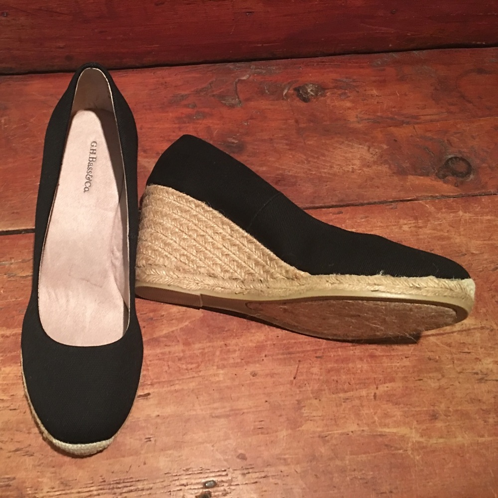 G. H. Bass & Co. Black Wedge Espadrilles Heels