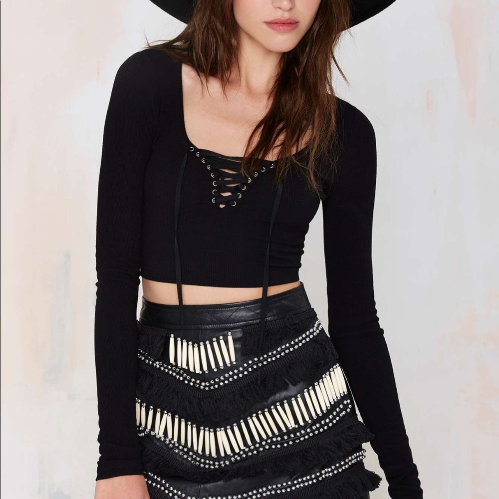 🆕Black Lace Up Ribbed Crop Top Nasty Gal