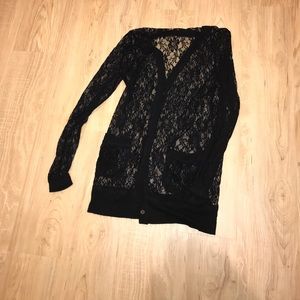 Black lace light cardigan with pockets