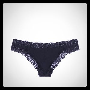 PINK Black Lace Trim Thong