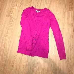 Hot pink button up cardigan with pockets