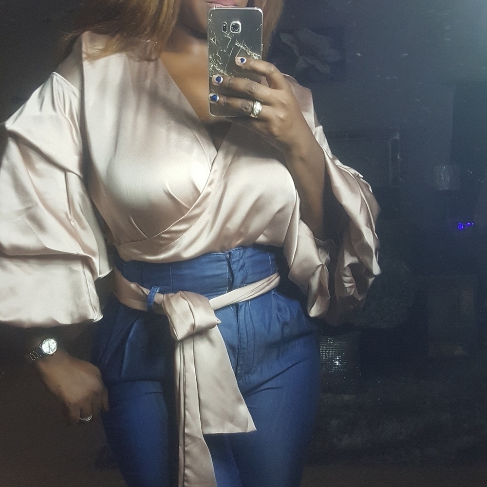 Satin Blouse with belt tie