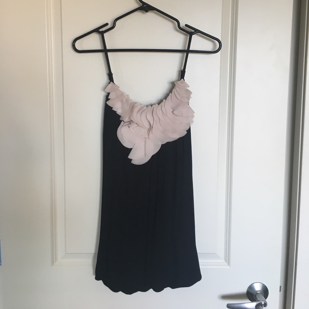 Black tank with beige mesh accent