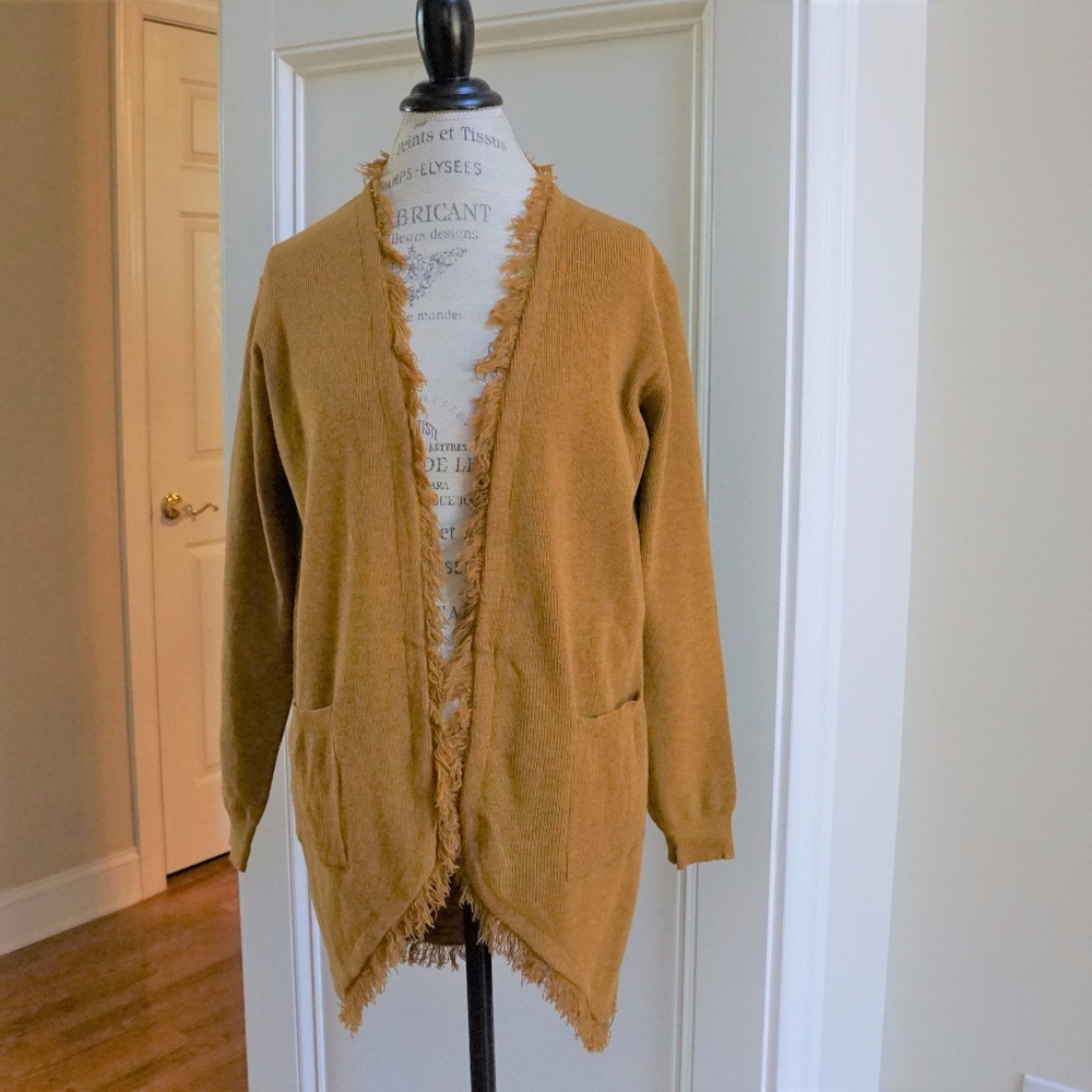 Fringe open front Cardigan Long Sleeve Pockets - Picture 6 of 8