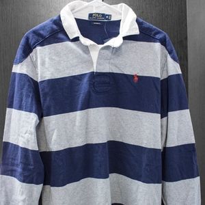 Polo Mens Striped Rugby Shirt - Navy/Gray - Medium